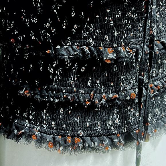 Free People Crop Top Black Small Long Sleeve Boho Tunic Blouse Floral Ruffled - Picture 7 of 10